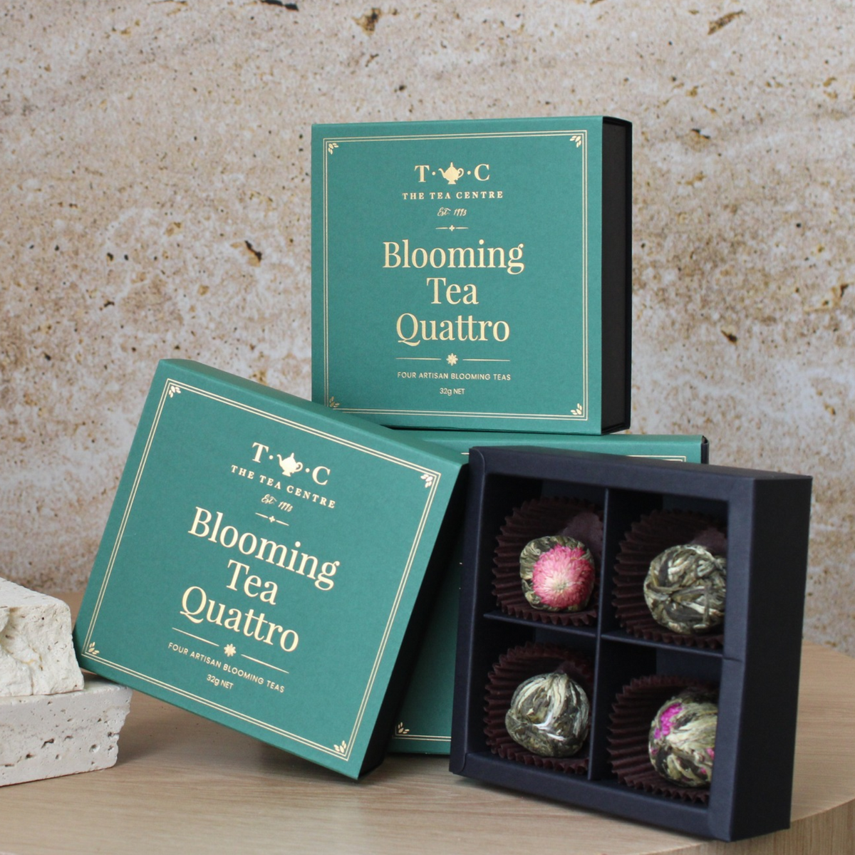 Blooming Tea Quattro Gift Box with four artisan blooming teas by The Tea Centre