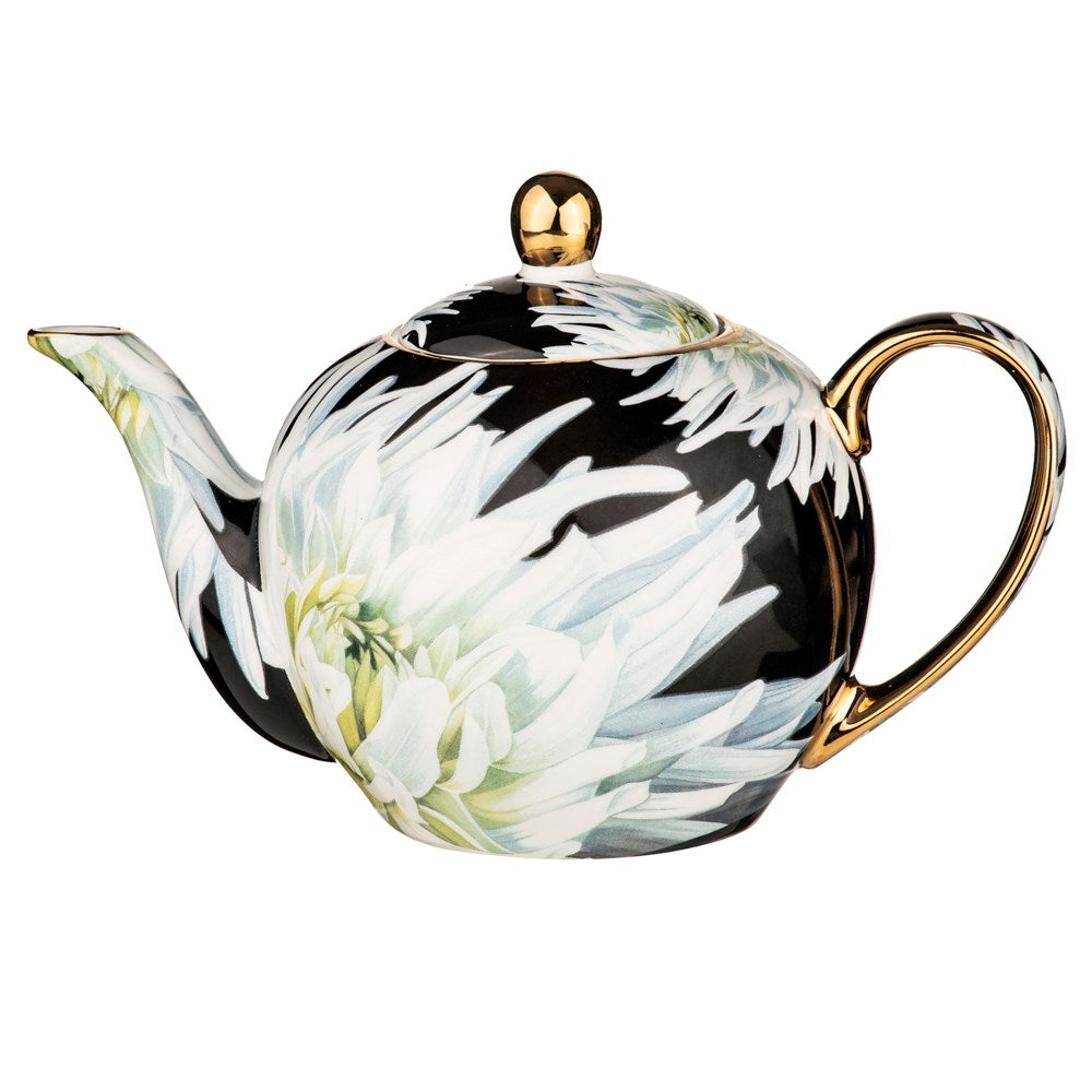 Ashdene Dark Florals Teapot - White Dahlia