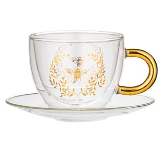 Ashdene Elegant Bee Double-Walled Glass Cup & Saucer
