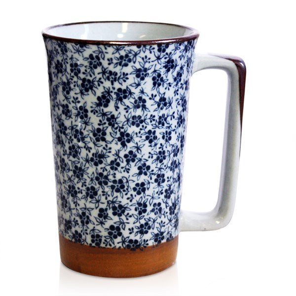 Tall Japanese Tea Mug - Blue Blossoms