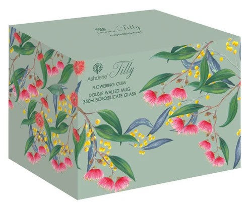 Ashdene Tilly double-walled glass mug - Flowering Gum, detail view
