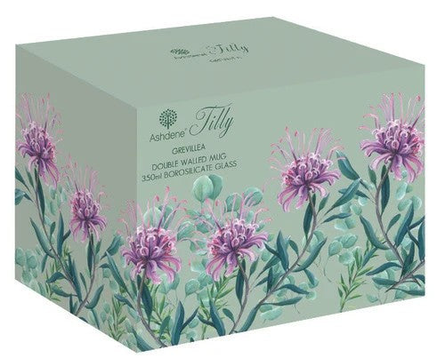 Ashdene Tilly double-walled glass mug - Grevillea, detail view