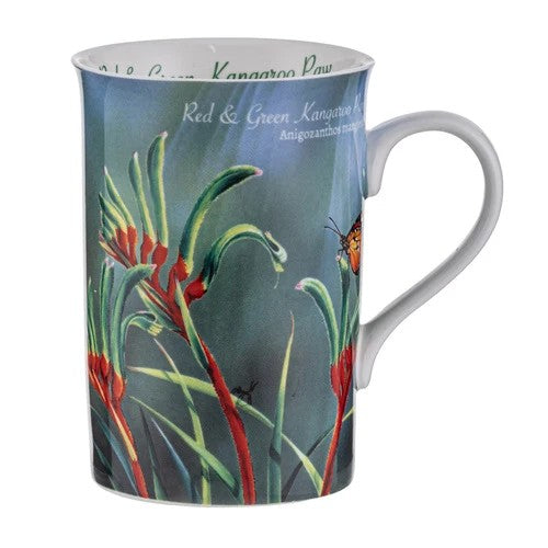 Ashdene Botanical Emblems bone china mug - Kangaroo Paw, detail view