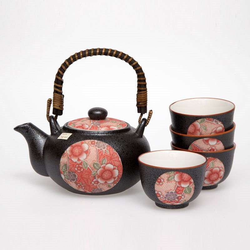Japanese 4 Cup Tea Set - Beni Red Tenmoku