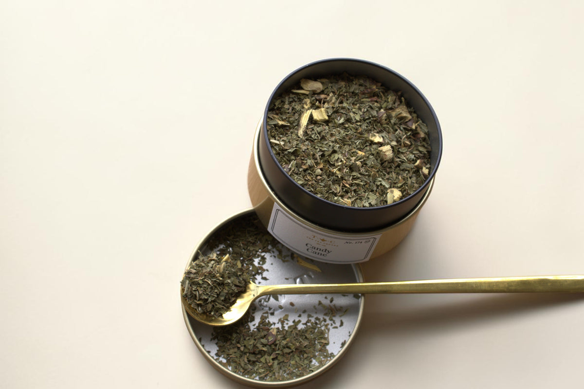 Candy Cane herbal loose leaf tea in a Signature Tin